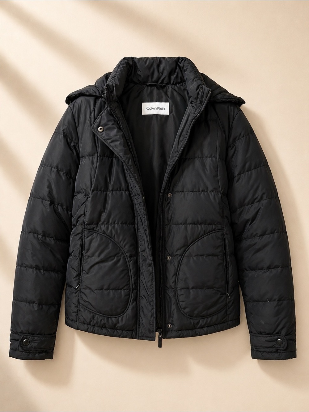 Calvin Klein Women's Long Sleeve Duck Down Quilted Puffer Jacket Black Size L